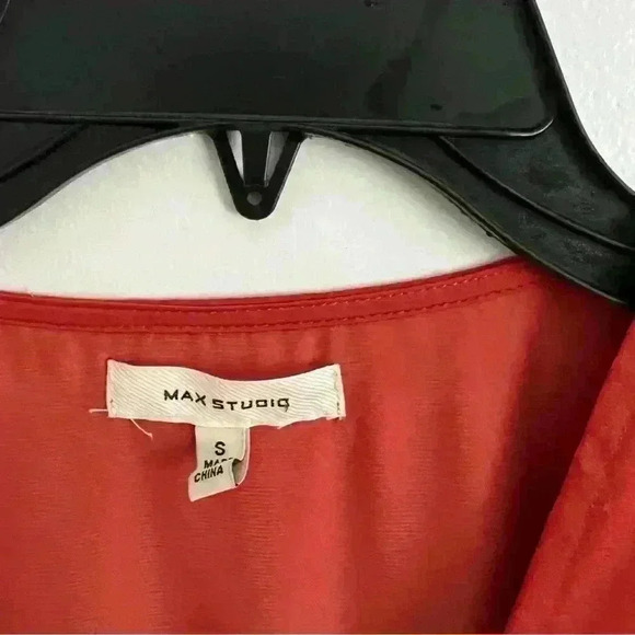 Max Studio Women's Top Ruffle Sleeve Wrap Tie Red - Picture 8 of 8